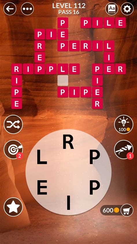 Wordscapes Level 112 (Pass 16 Canyon) Answers .